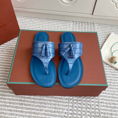 FLIP FLOPS IN BLUE LAMBSKIN SNAKE EMBOSSING