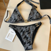 SWIMSUIT IN GREY AND BLACK PRINTED LOGO 604224