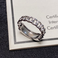 CC RING LETTER DOUBLE C IN SILVER DIAMOND BLACK EMBOSSED LOGO