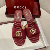 GG HIGH HEELS 70 IN RED LAMBSKIN AND FABRIC GOLD HARDWARE WITH CRYSTALS