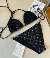 CC BIKINI SWIMSUIT SET IN BLACK AND WHITE PLAID 629230