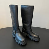 PRADA 25S HIGH-CUT PLATFORM BOOTS IN BLACK CALFSKIN WITH SILVER HARDWARE