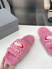 BALENCIAGA 25S FLAT SLIPPERS IN PINK MIX RED WOOL