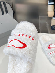 BALENCIAGA 25S FLAT SLIPPERS IN WHITE WOOL