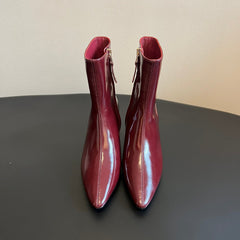 BOTTEGA VENETA 26S POINTED-TOE BOOTS 50 MM IN DARK RED CALFSKIN