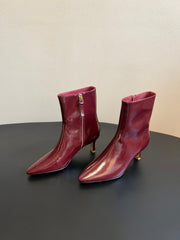 BOTTEGA VENETA 26S POINTED-TOE BOOTS 50 MM IN DARK RED CALFSKIN
