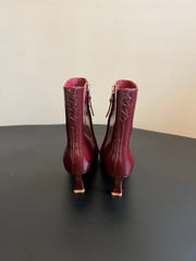 BOTTEGA VENETA 26S POINTED-TOE BOOTS 50 MM IN DARK RED CALFSKIN