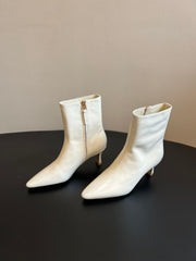 BOTTEGA VENETA 26S POINTED-TOE BOOTS 50 MM IN CREAM WHITE CALFSKIN