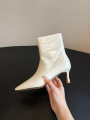 BOTTEGA VENETA 26S POINTED-TOE BOOTS 50 MM IN CREAM WHITE CALFSKIN