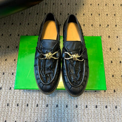 BOTTEGA VENETA 26S LOAFERS IN BLACK LAMBSKIN WITH GOLD HARDWARE