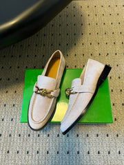 BOTTEGA VENETA 26S LOAFERS IN LIGHT BEIGE SUEDE WITH GOLD HARDWARE