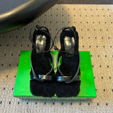 BOTTEGA VENETA 26S SQUARE-TOE HIGH-HEEL SANDALS 90 MM IN BLACK LAMBSKIN AND WOOL