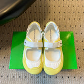 BOTTEGA VENETA 26S MARY JANE SNEAKER IN YELLOW SUEDE AND WHITE FABRIC