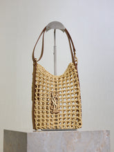 OXALIS 25 IN RAFFIA CROCHET AND LEATHER VINTAGE BROWN