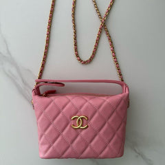CC TOP HANDLE BAG 19 IN PINK GRAINED CALFSKIN