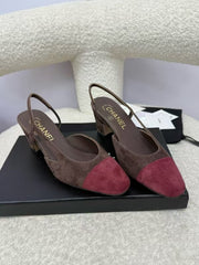 CC SLINGBACK PUMP IN RED MIX BROWN SUEDE