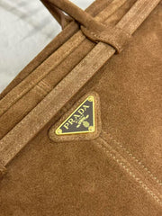 TOTE BAG WITH BELT 38 IN CHOCOLATE BROWN SUEDE GOLD HARDWARE