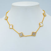 VINTAGE WHITE MOP NECKLACE 10 MOTIFS GOLD