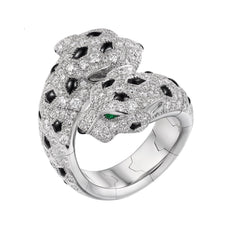 DOUBLE PANTHERE SILVER DIAMOND RING