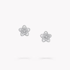 WILD FLOWER SILVER DIAMOND STUD EARRINGS
