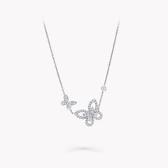 DOUBLE BUTTERFLY SILHOUETTE SILVER DIAMOND NECKLACE