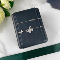 DOUBLE BUTTERFLY SILHOUETTE SILVER DIAMOND NECKLACE