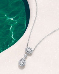 OVAL AND PEAR SHAPE SILVER DIAMOND DROP NECKLACE