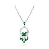 BUTTERFLY CHANDELIER CLASSIC GREEN SILVER DIAMOND NECKLACE