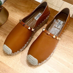 FLAT ESPADRILLE IN BRONZE BROWN CALFSKIN 2 CM WITH STUDS