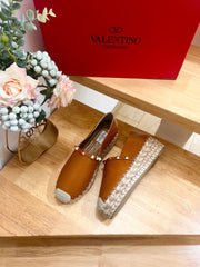 FLAT ESPADRILLE IN BRONZE BROWN CALFSKIN 2 CM WITH STUDS