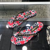 THONG SLIDE IN CHERRY RED MIX COLORFUL FLORAL FABRIC