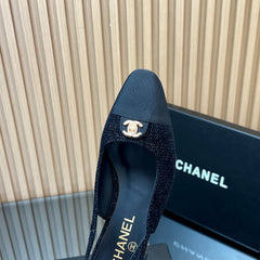 CHANEL 25S SLINGBACK SHOE 45MM IN BLACK TWEED
