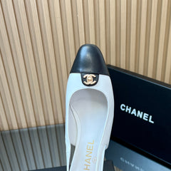 CHANEL 25S SLINGBACK SHOE 45MM IN WHITE CALFSKIN GOLD HARDWRE