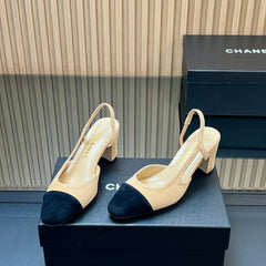 CHANEL 25S SLINGBACK SHOES IN BEIGE AND BLACK SUEDE