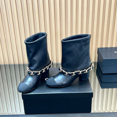 CHANEL 25S LOW BOOTS 65MM IN BLACK CALFSKIN GOLD HARDWRE