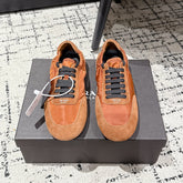PRADA 25S COLLAPSE SNEAKERS IN BURNT ORANGE RE NYLON AND SUEDE