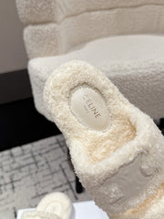 CELINE 25S SLIDES TRIOMPHE IN IVORY SPONGE FABRIC