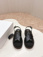 PRADA 25S CRISSCROSS SANDALS IN BLACK CALFSKIN