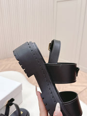 PRADA 25S SANDALS IN BLACK CALFSKIN LOGO
