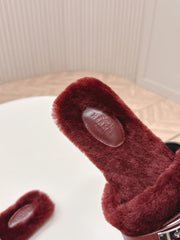 HM 25S ORAN SANDAL IN DARK RED SHEARLING WITH SILVER HARDWARE