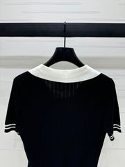 CELINE SHORT-SLEEVE KNIT TOP BLACK 274820