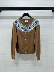 CELINE CARDIGAN IN PECAN BROWN MIX BLUE WOOL