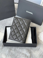 CHANEL 25S MULTI PURPOSE PASSPORT WALLET 15 IN BLACK CALFSKIN GOLD HARDWARE