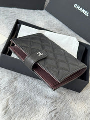 CHANEL 25S MULTI PURPOSE PASSPORT WALLET 15 IN BLACK CALFSKIN SILVER HARDWARE