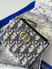 DIOR 25S 30 MONTAIGNE DAHLIA WALLET 11 IN BLUE DIOR OBLIQUE JACQUARD