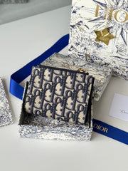 DIOR 25S 30 MONTAIGNE DAHLIA WALLET 11 IN BLUE DIOR OBLIQUE JACQUARD