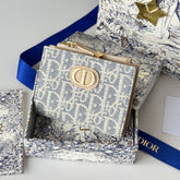 DIOR 25S 30 MONTAIGNE DAHLIA WALLET 11 IN LIGHT BLUE DIOR OBLIQUE JACQUARD