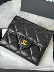 CHANEL 25S CF SMALL TRI FOLD WALLET 11 IN BLACK LAMBSKIN GOLD HARDWARE