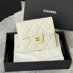 CHANEL 25S CF SMALL TRI FOLD WALLET 11 IN IVORY CAVIAR GOLD HARDWARE