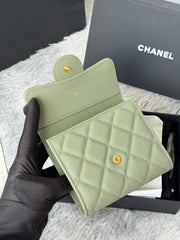 CHANEL 25S CF SMALL TRI FOLD WALLET 11 IN MOSS GREEN CAVIAR GOLD HARDWARE